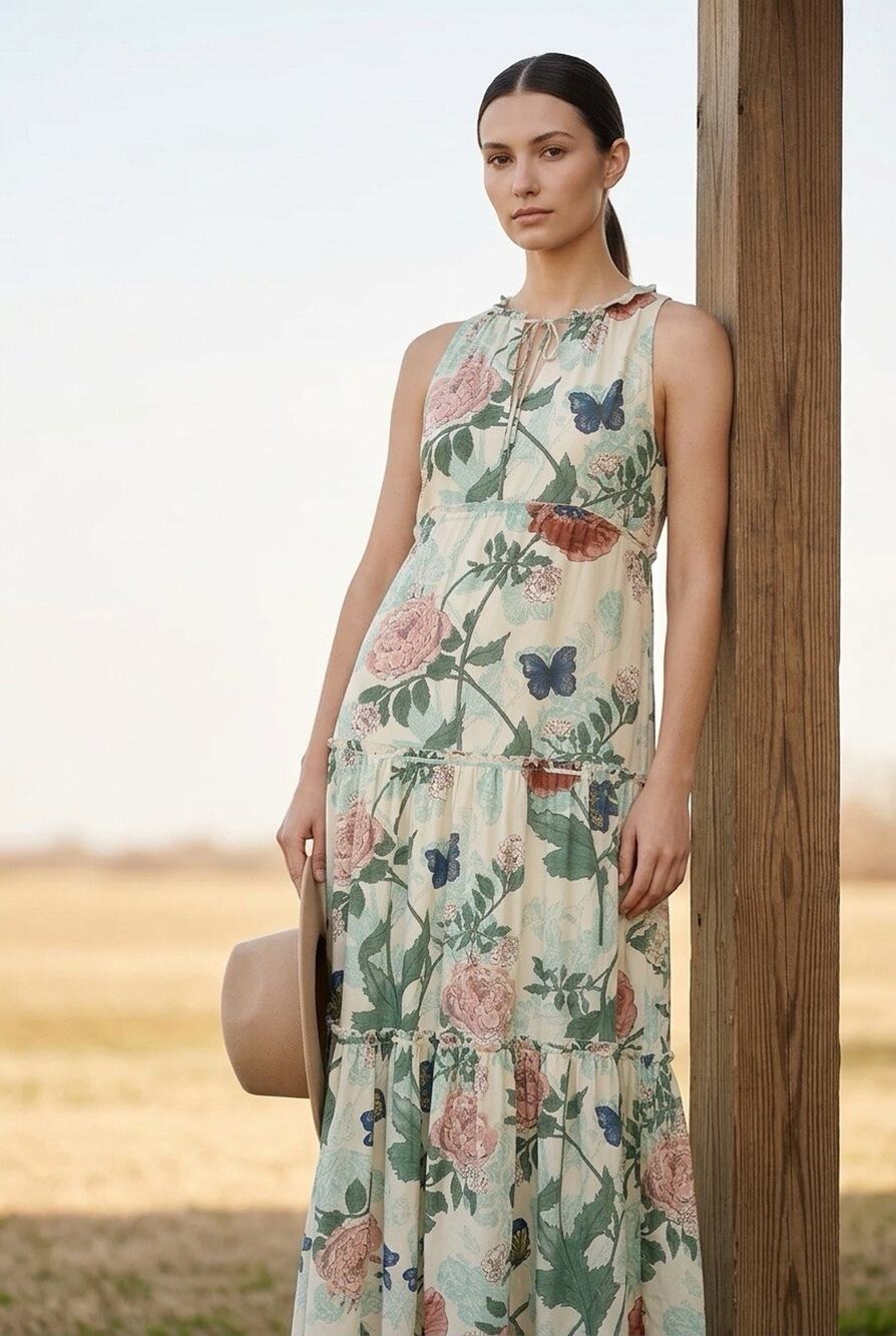 Anthropologie Maeve Maravilla Floral Tiered Maxi Dress 2 Cottagecore Boho Fairy
